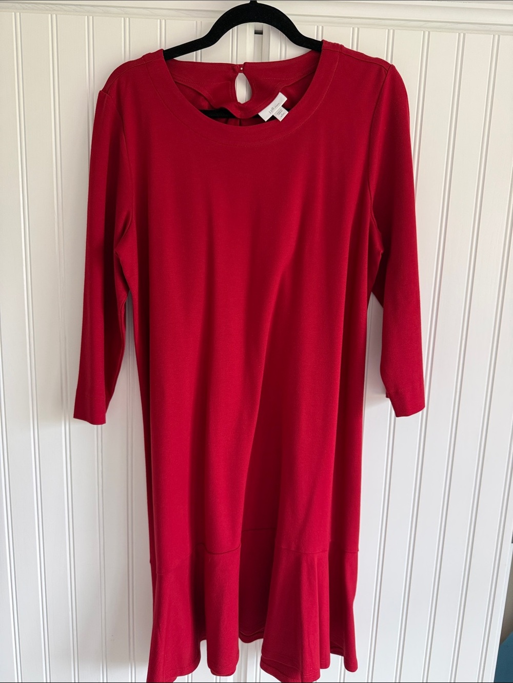 J. Jill Women’s Red Knit Dress with Flared Hem. Size Petite Large.